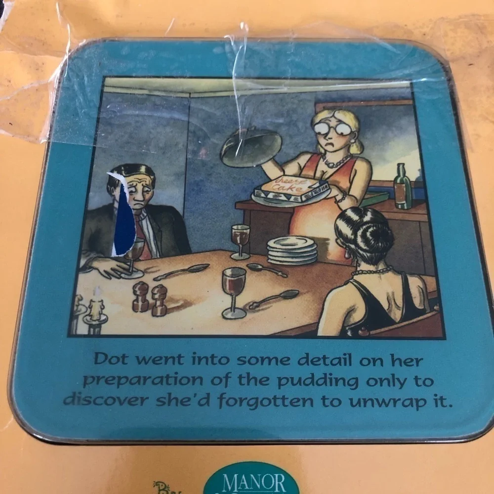 VTG Manor Craft 2 Fun Cork Coasters Novelty Funny Humor Open Package Unused 4X4